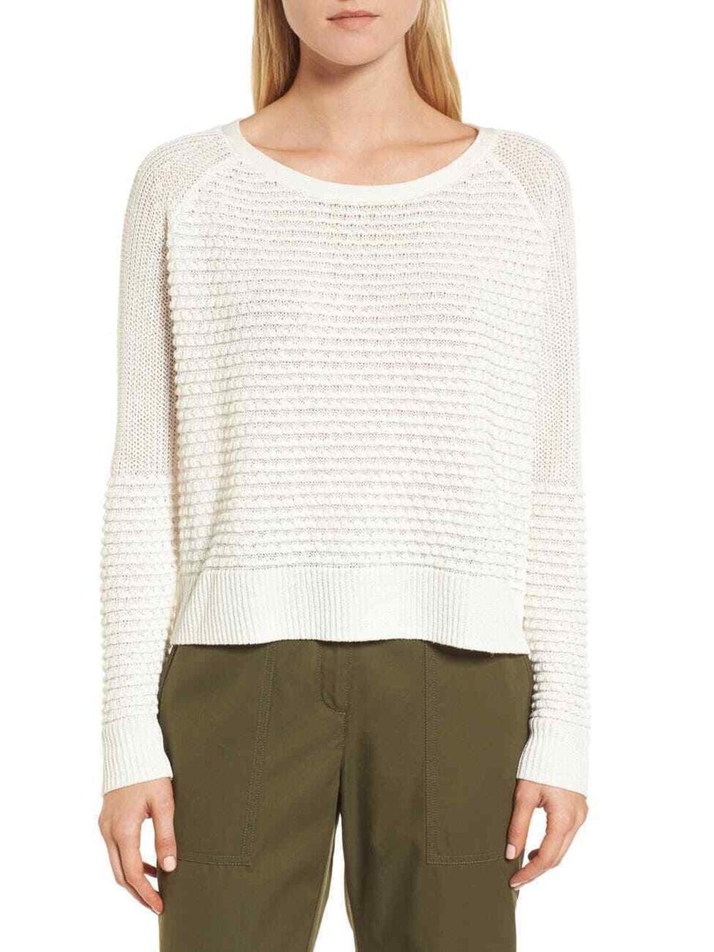 Nordstrom Signature Linen Blend Knit Sweater Ivory Boat Neck Large